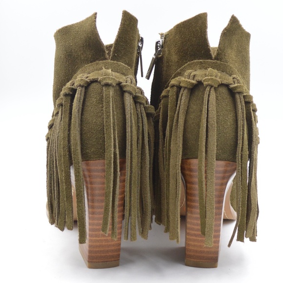 Marc Fisher Suede Leather Onita Fringe Peep Toe Booties Sage Green Size 7 - Picture 5 of 7